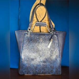 CXL By Christian Lacroix Galette Wave Top Croco Tote In Cobalt Blue